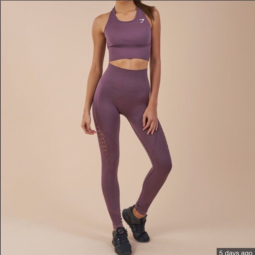 purple gymshark seamless high waisted leggings.